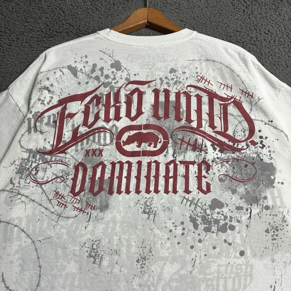 Y2K Eckō Unltd T-Shirt Mens 2XL White Double Sided Grunge Mma Cyber - Picture 5 of 13